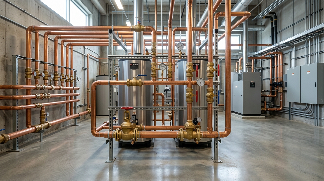 Industrial Commercial Plumbing Mechanical Room with Copper Piping